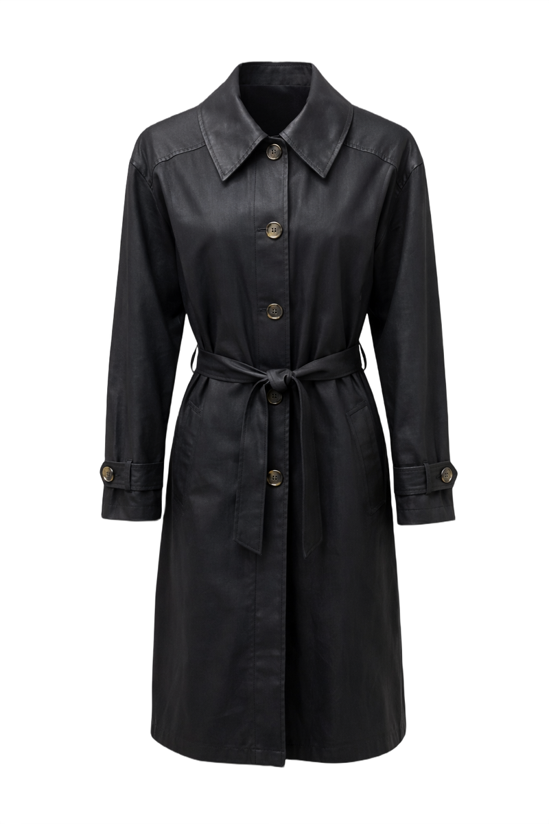 1990s Black Cotton Blend Trench Coat - Front View