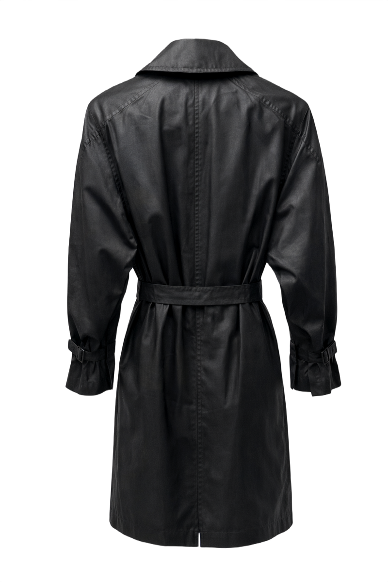 1990s Black Cotton Blend Trench Coat - Back View