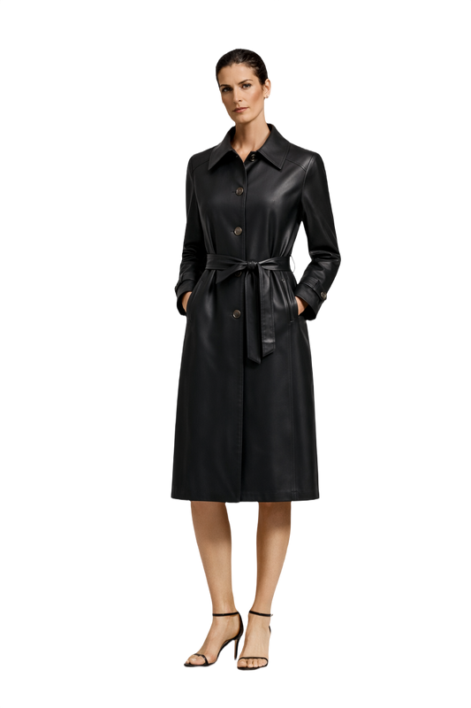 1990s Black Cotton Blend Trench Coat - Model