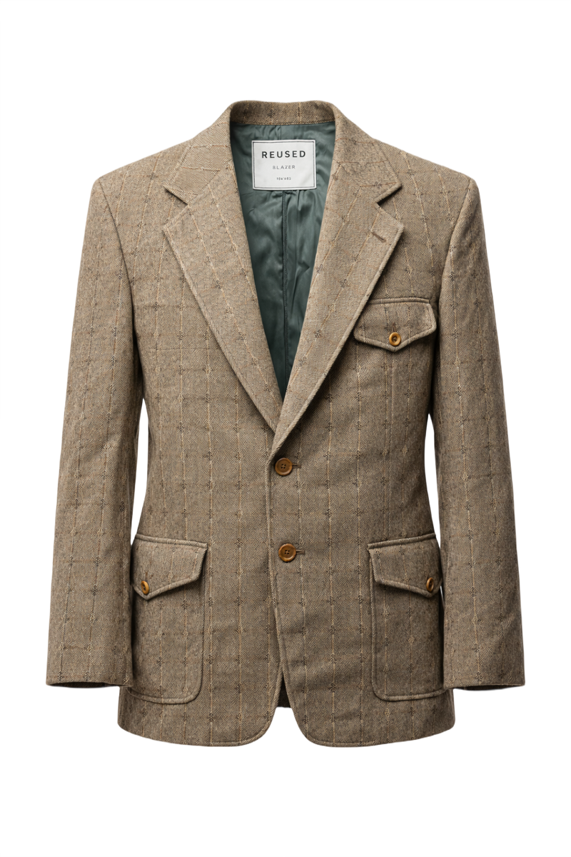 1970s Taupe Brown Wool Blazer - Front View