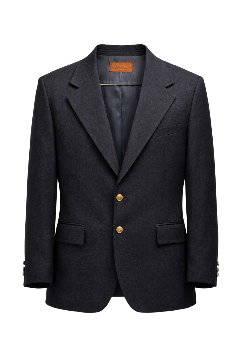 1970s Navy Blue Wool Blazer - Front View