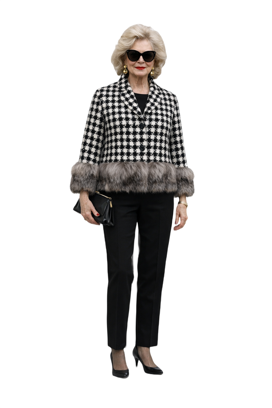 1980s Black and White Wool Blend Jacket - Model