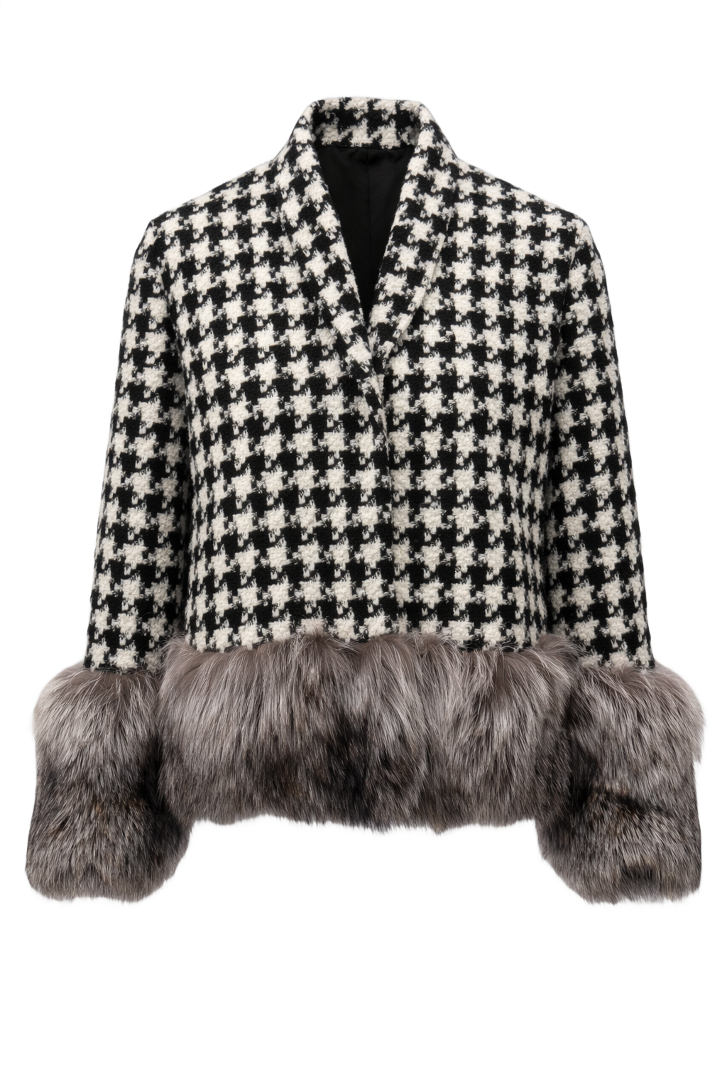 1980s Black and White Wool Blend Jacket - Front View
