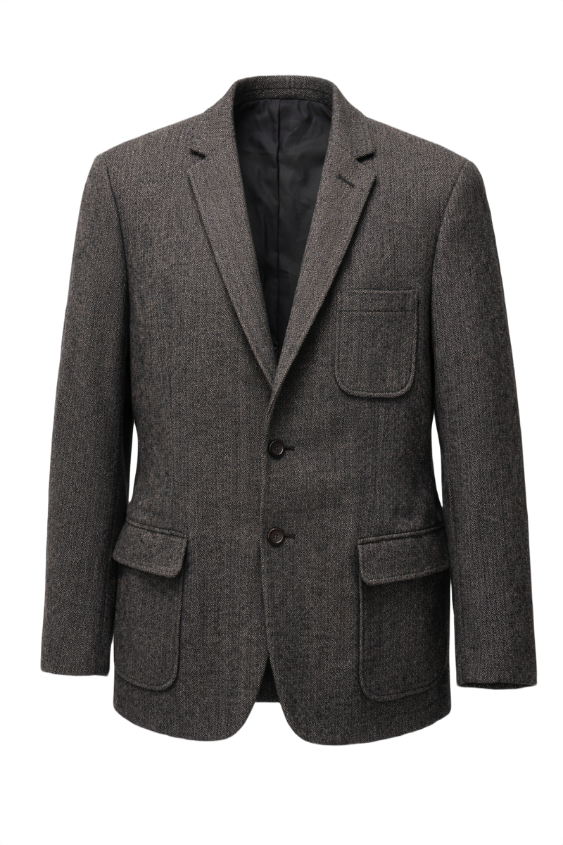 1970s Charcoal Grey Wool Blazer - Front View