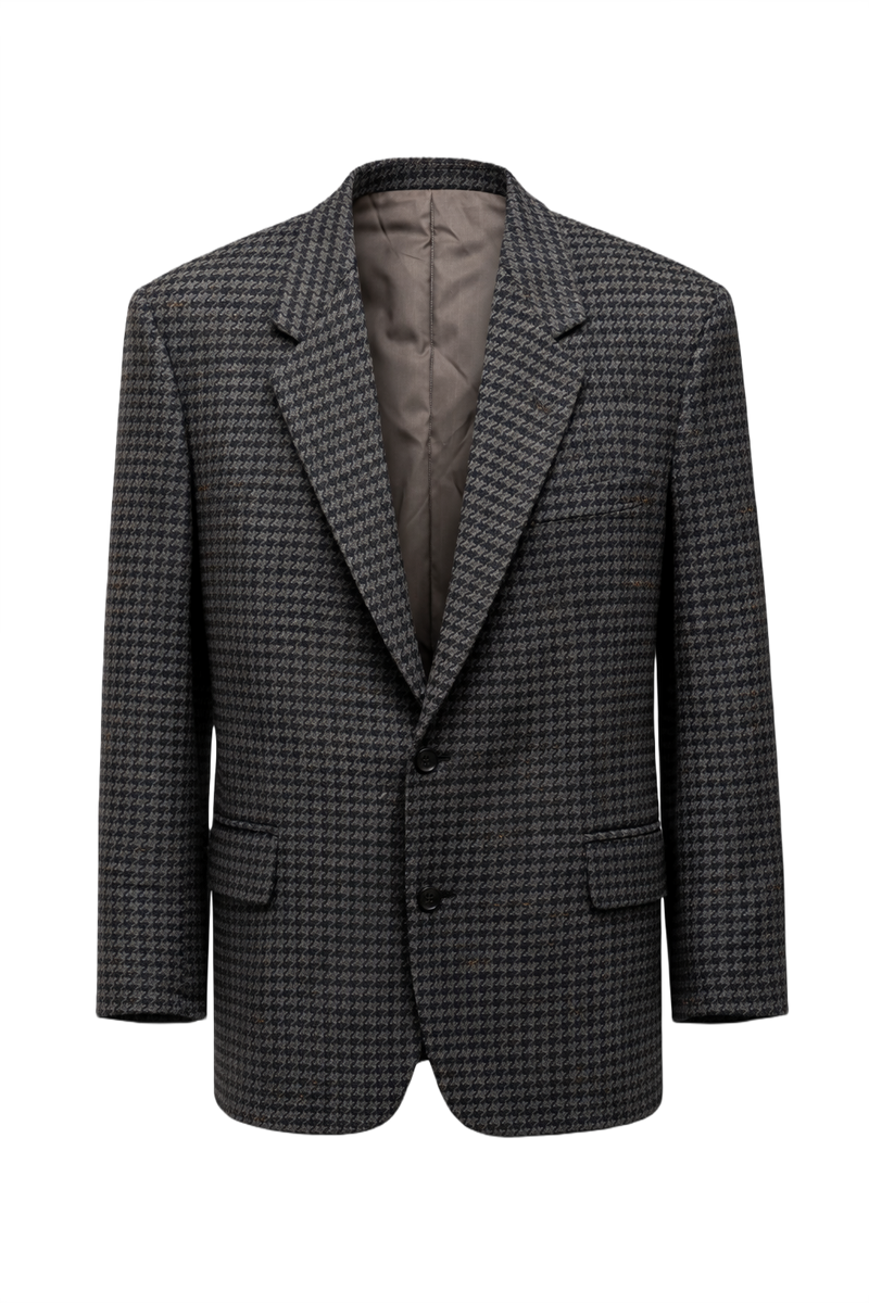 1970s Brown Houndstooth Wool Blend Blazer - Front View