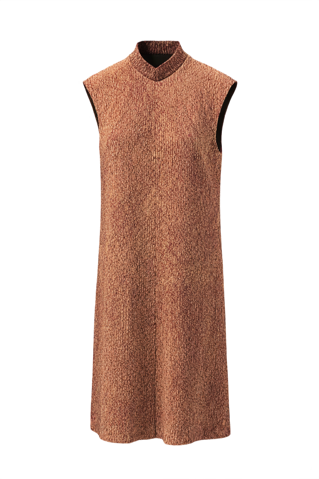 1970s Rust Red Textured Polyester Dress - Front View