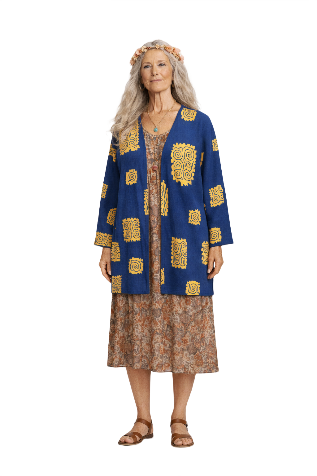 1970s Blue Cotton Cardigan - Model