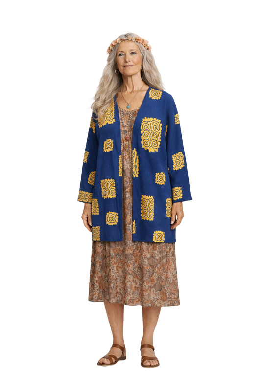 1970s Blue Cotton Cardigan - Model