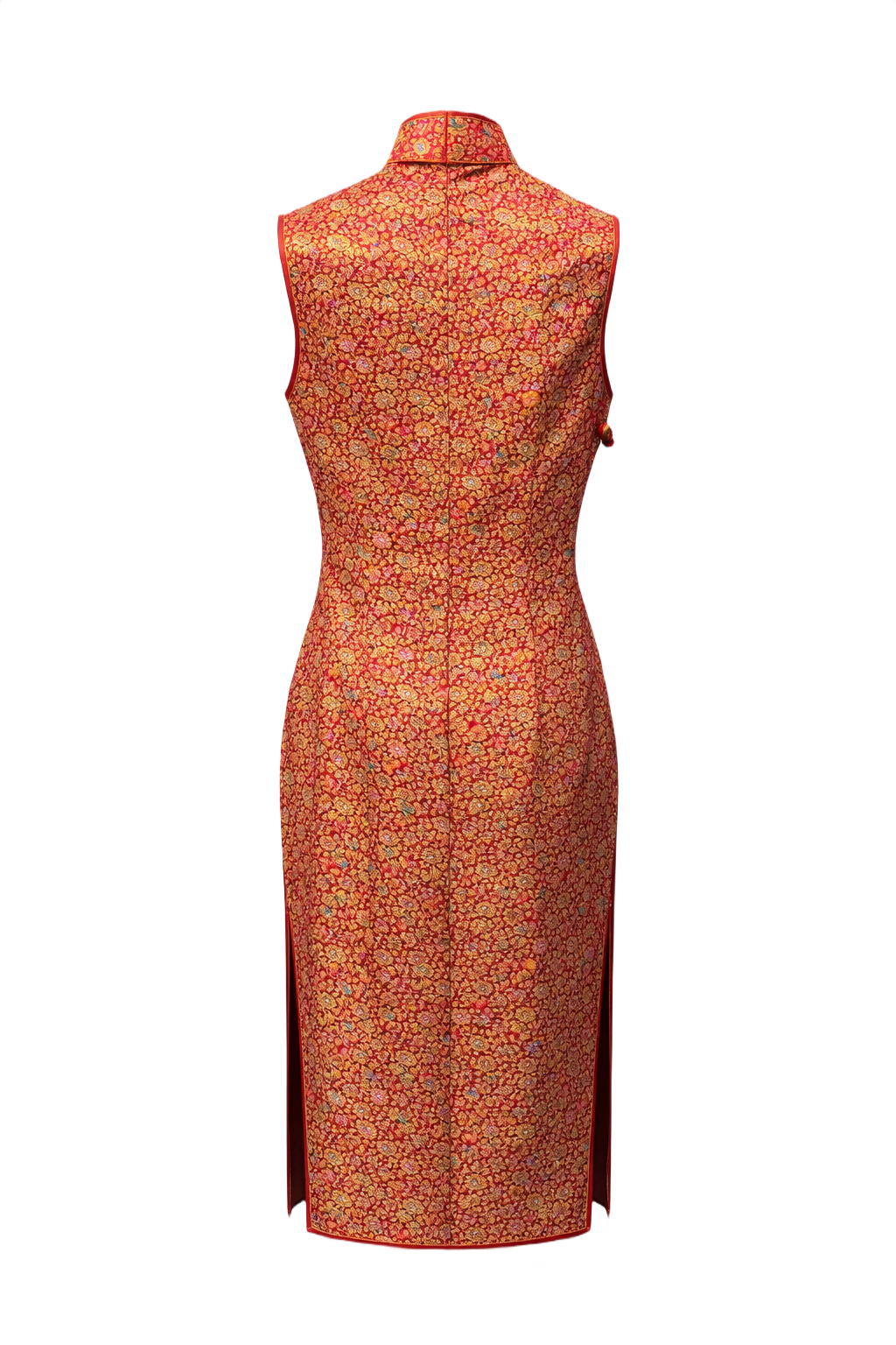 1970s Red Brocade Cheongsam Dress - Back View