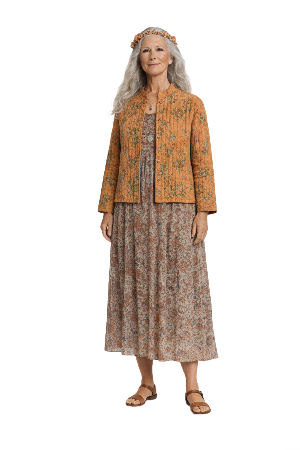 1970s Orange Silk Jacket - Model