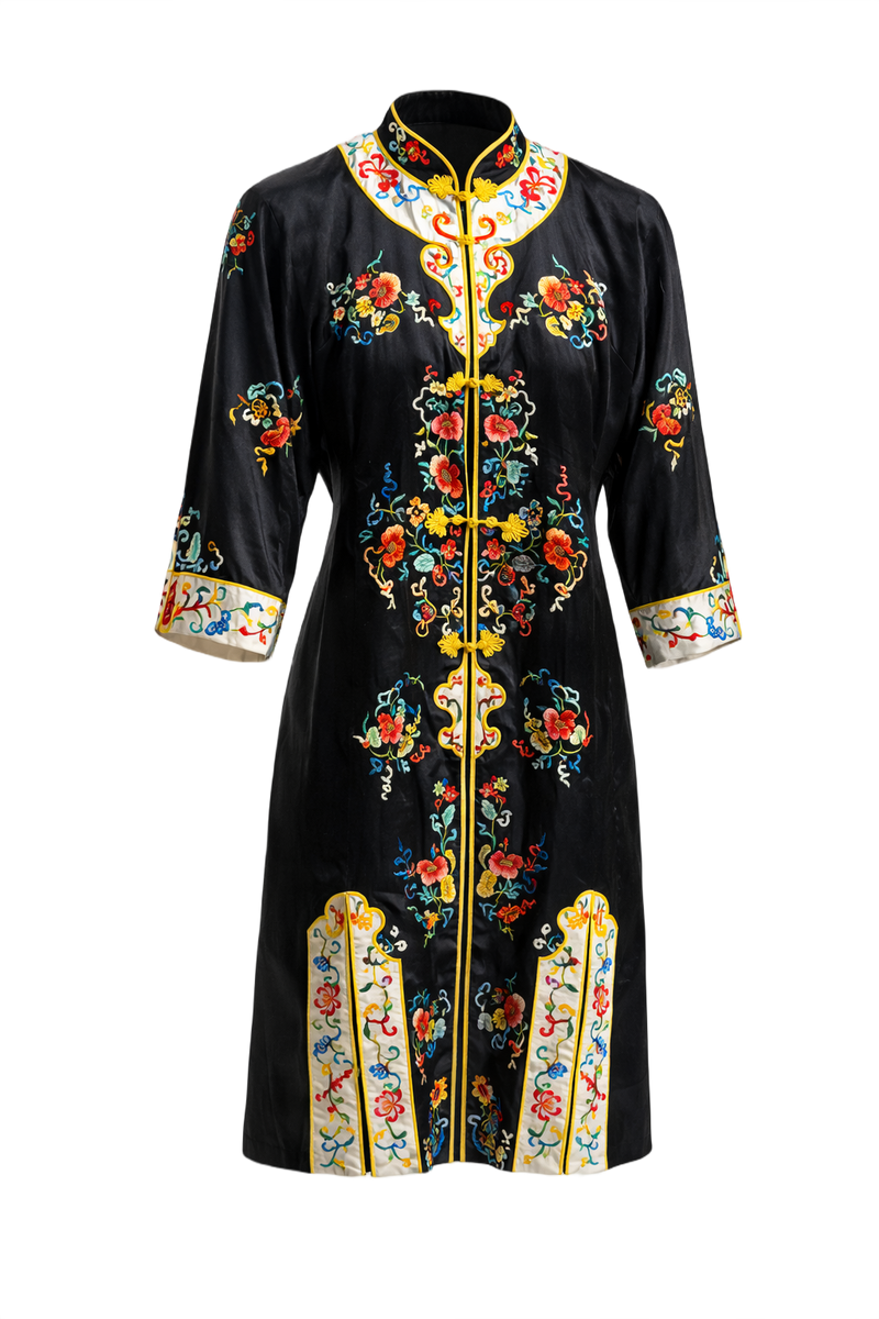 1950s Black Silk Dress - Front View