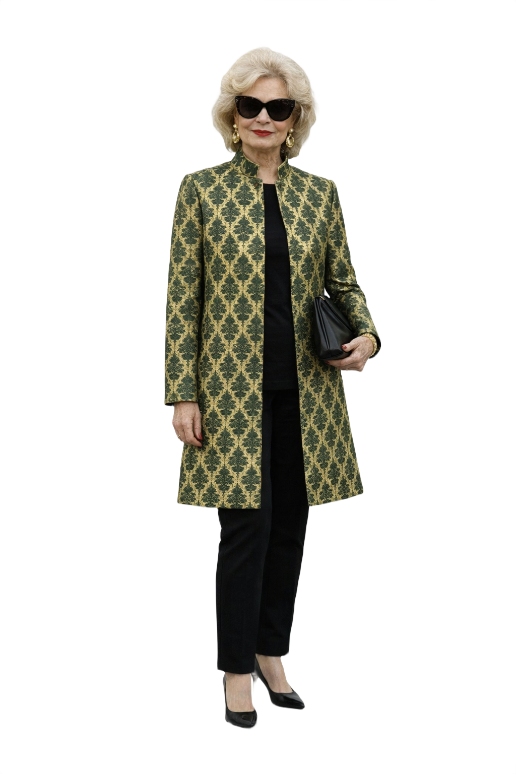 1980s Green Gold Brocade Coat - Model