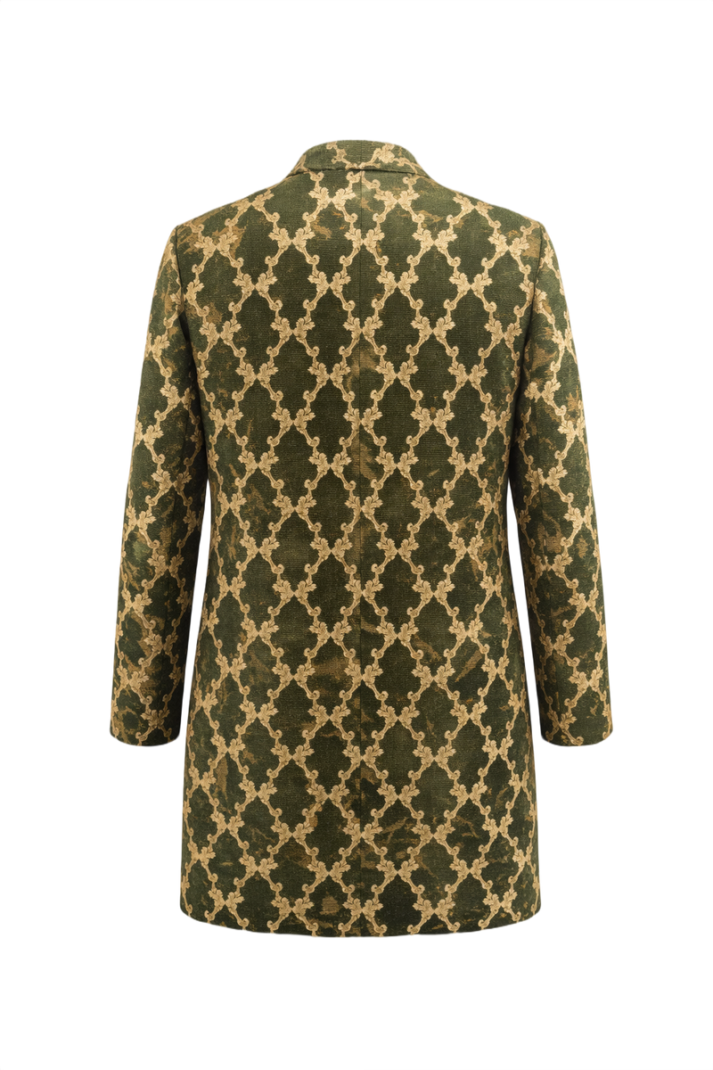 1980s Green Gold Brocade Coat - Back View
