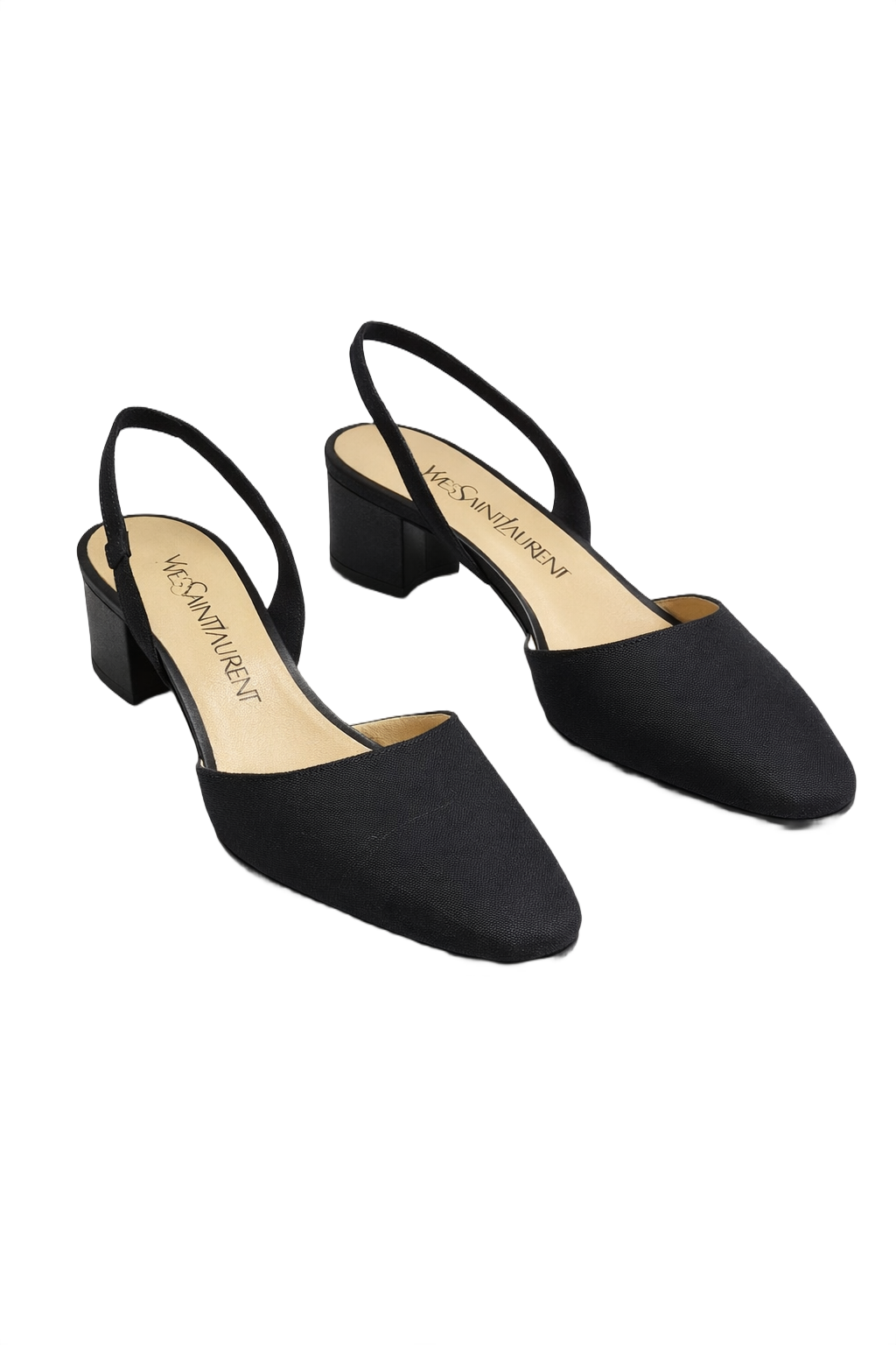 1990s Black Fabric Slingback Shoes - Front View