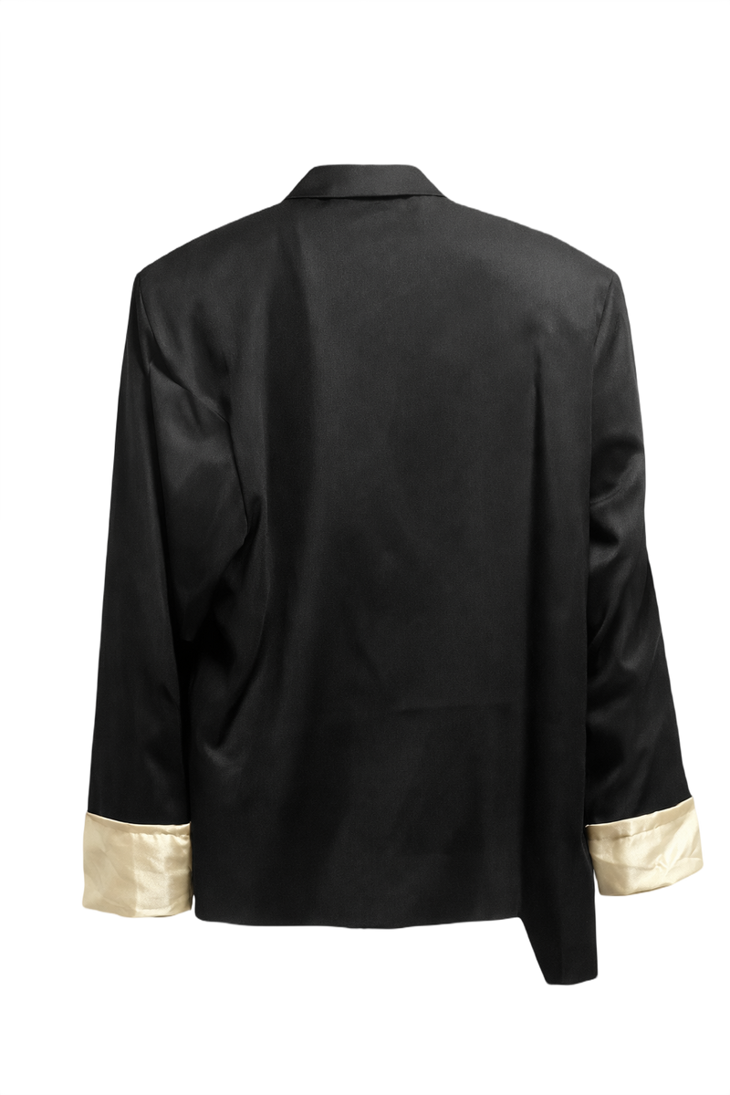 1970s Black Silk Shirt with Ivory Dragon Embroidery - Back View