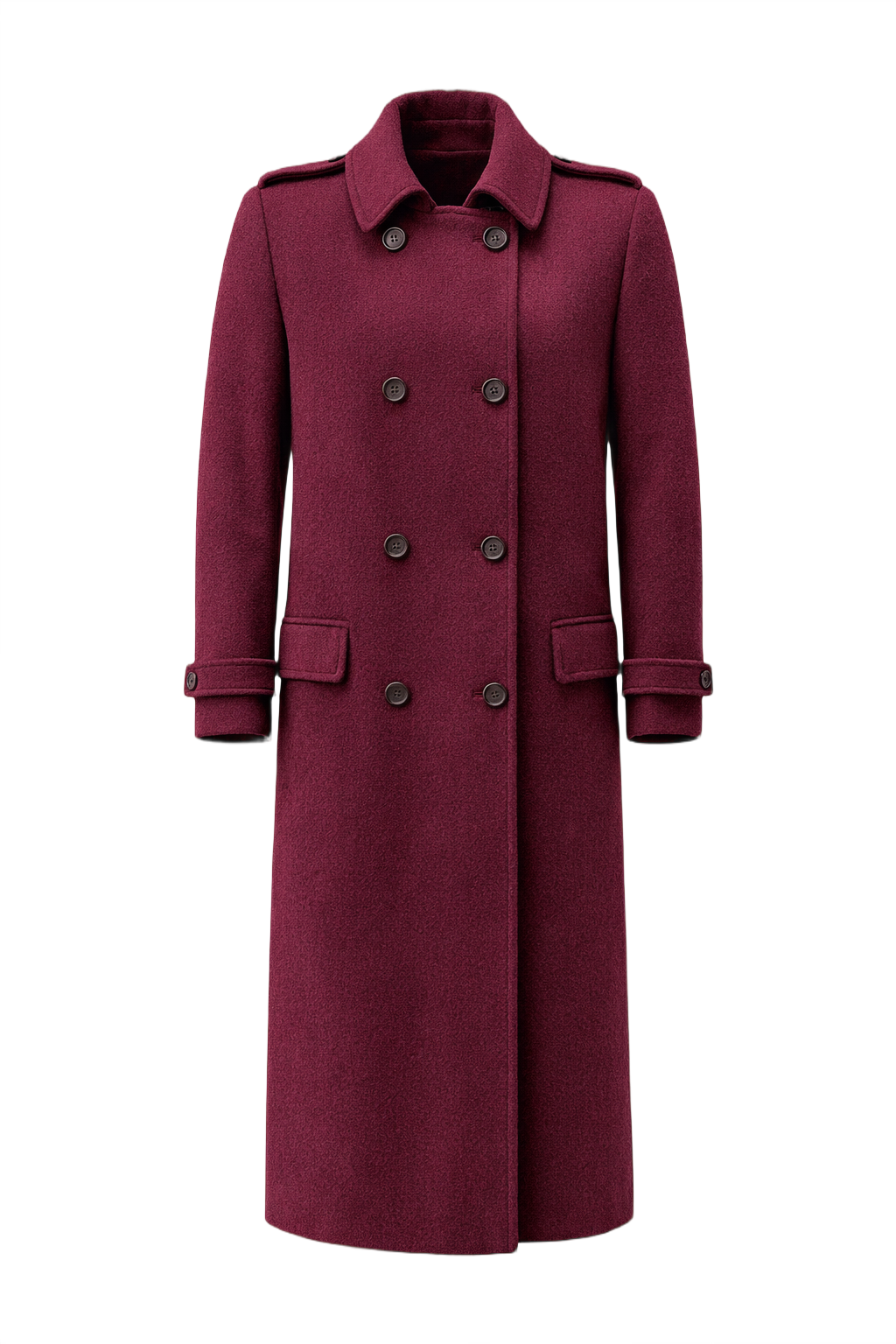 1990s Deep Burgundy Wool Coat - Front View