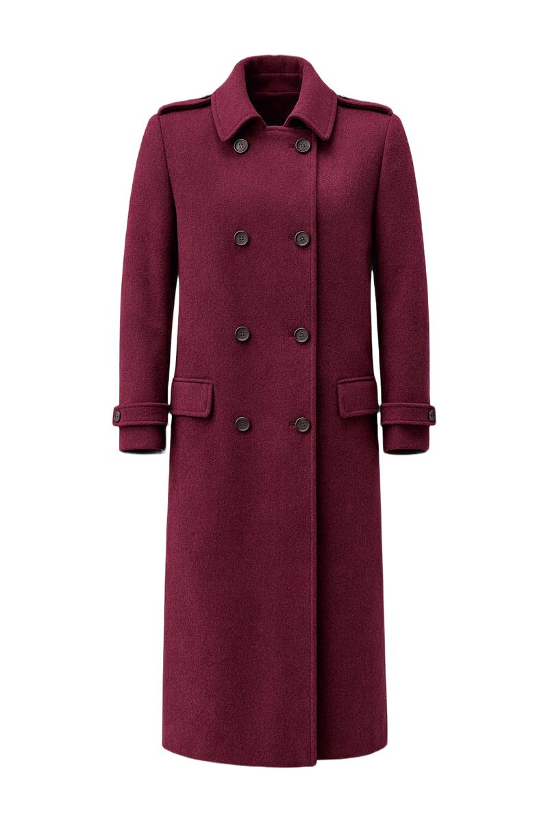 1990s Deep Burgundy Wool Coat - Front View