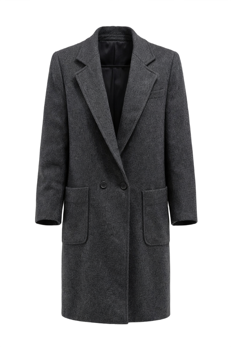1990s Charcoal Grey Wool Coat - Front View