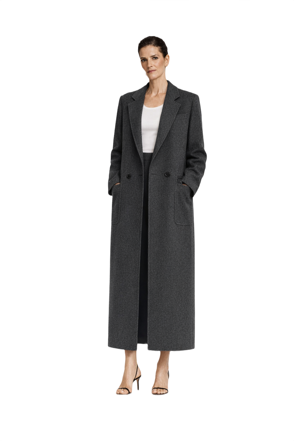 1990s Charcoal Grey Wool Coat - Model