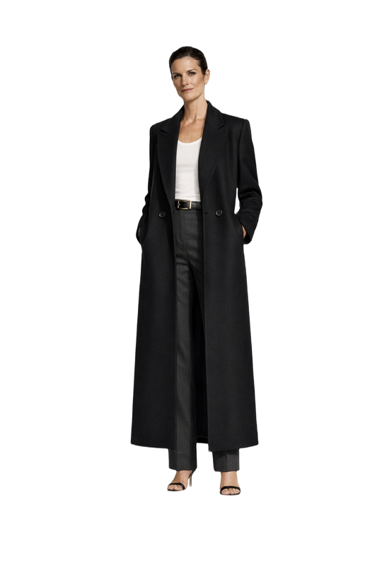 1990s Black Wool Coat - Model
