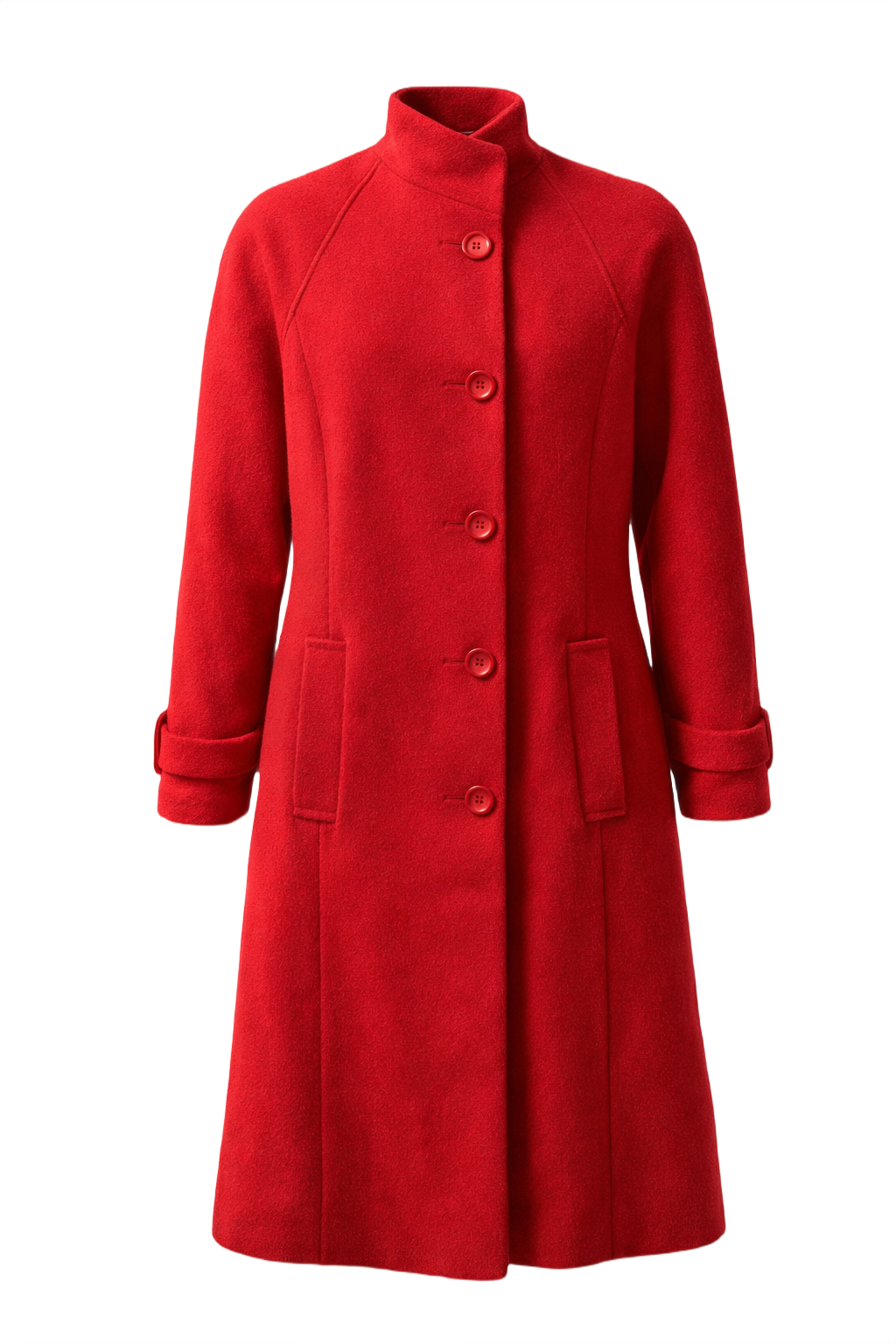 1990s Bright Red Wool Coat - Front View