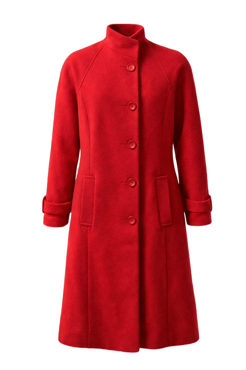 1990s Bright Red Wool Coat - Front View