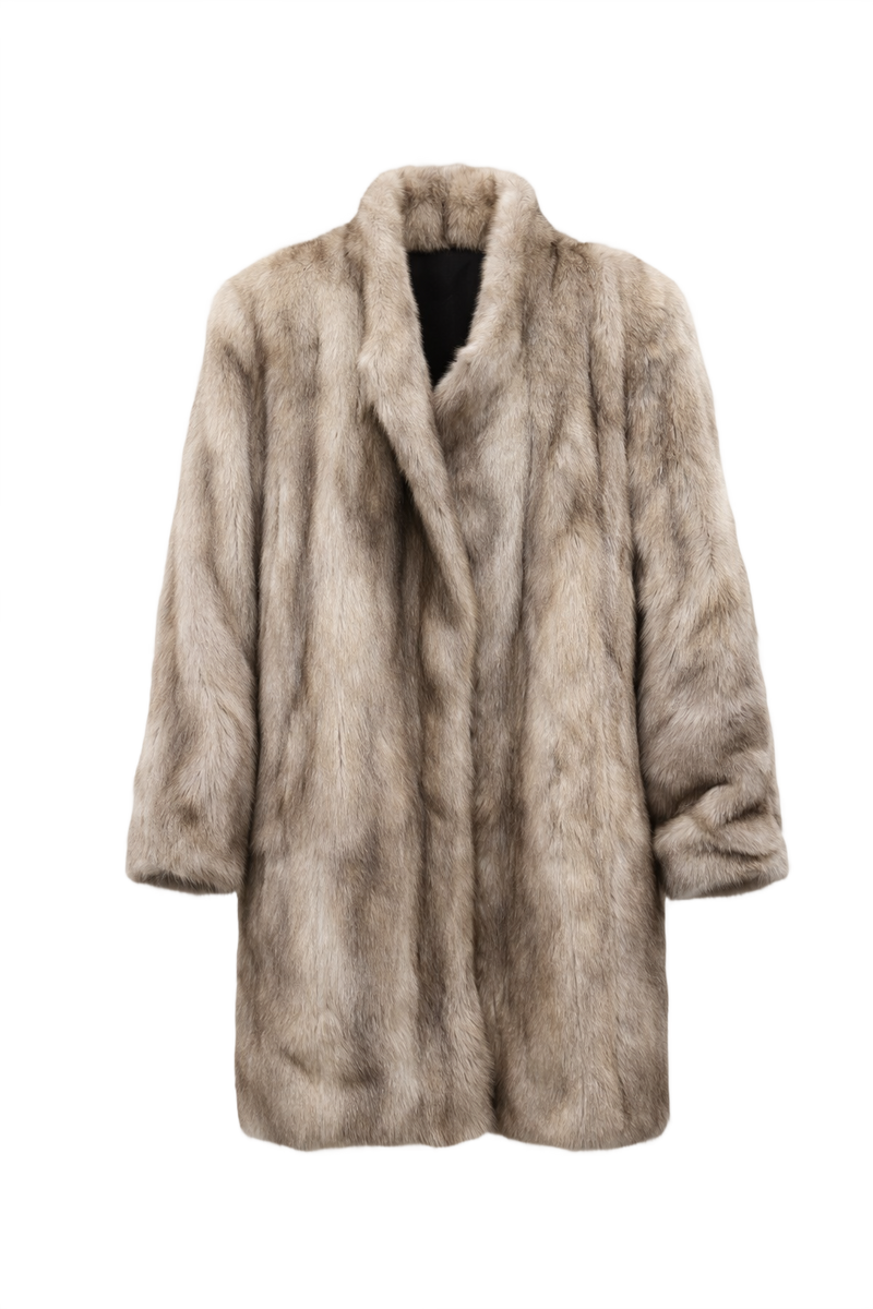 1980s Light Grey Fur Coat - Front View