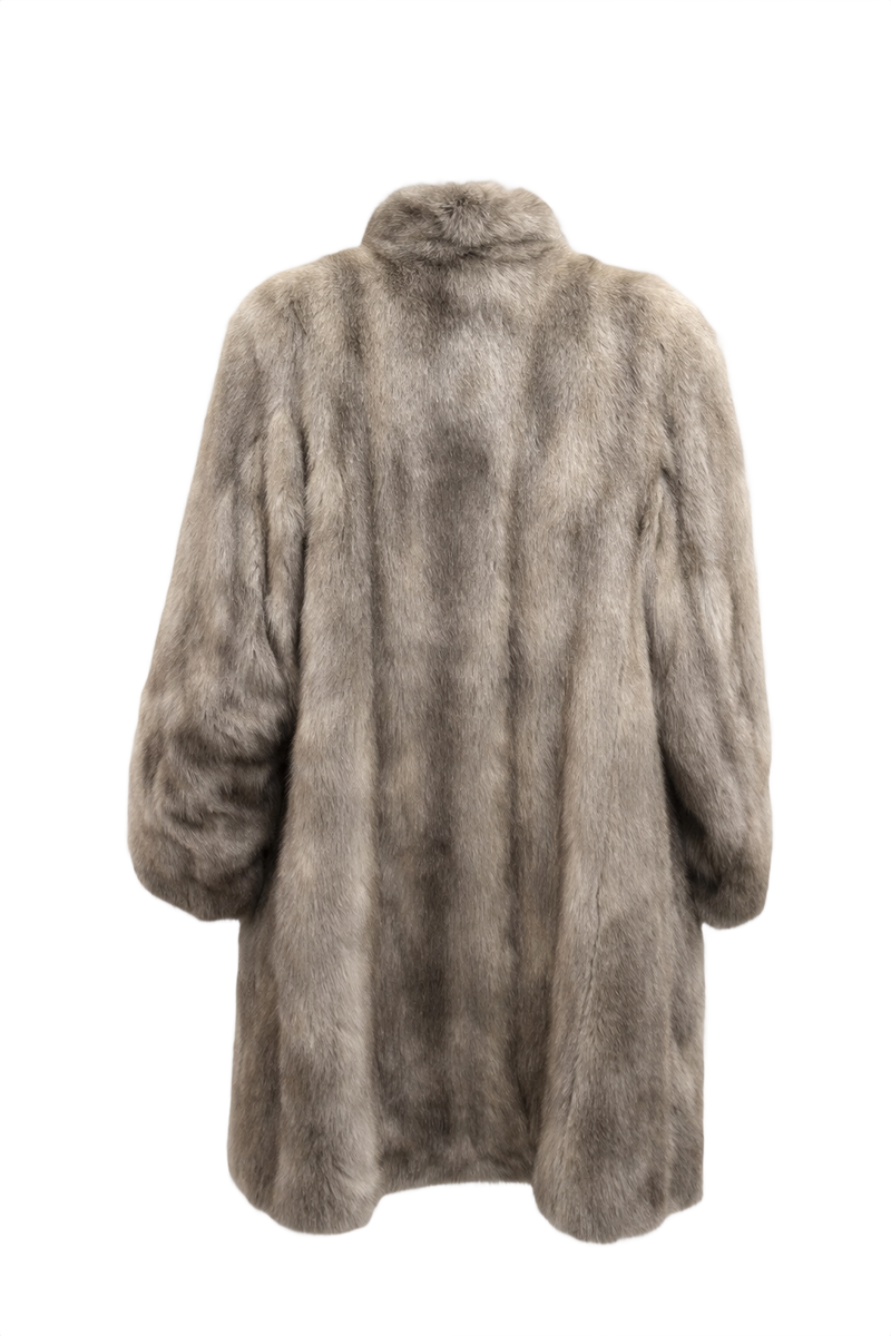 1980s Light Grey Fur Coat - Back View