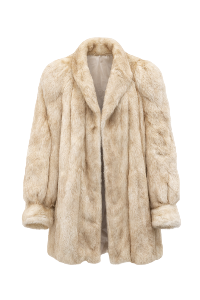 1980s Cream Fur Coat - Front View