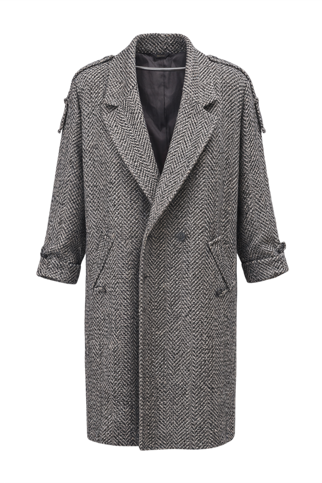 1980s Black/White Wool Coat - Front View