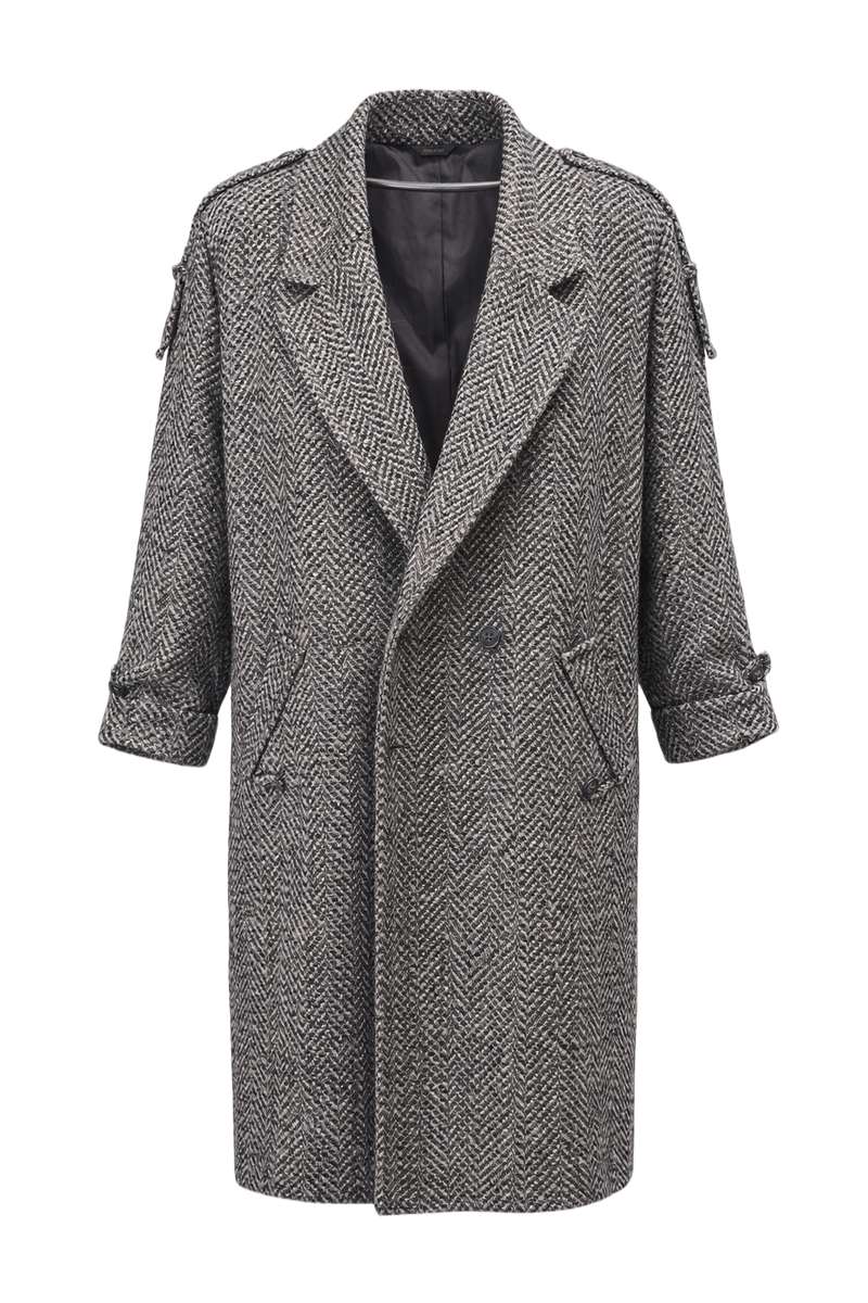 1980s Black/White Wool Coat - Front View