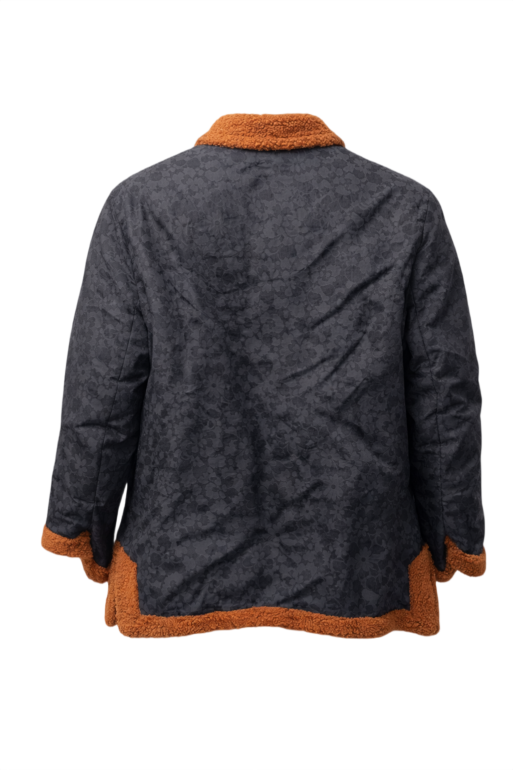 1960s Black Floral Jacquard Womens Jacket - Back View