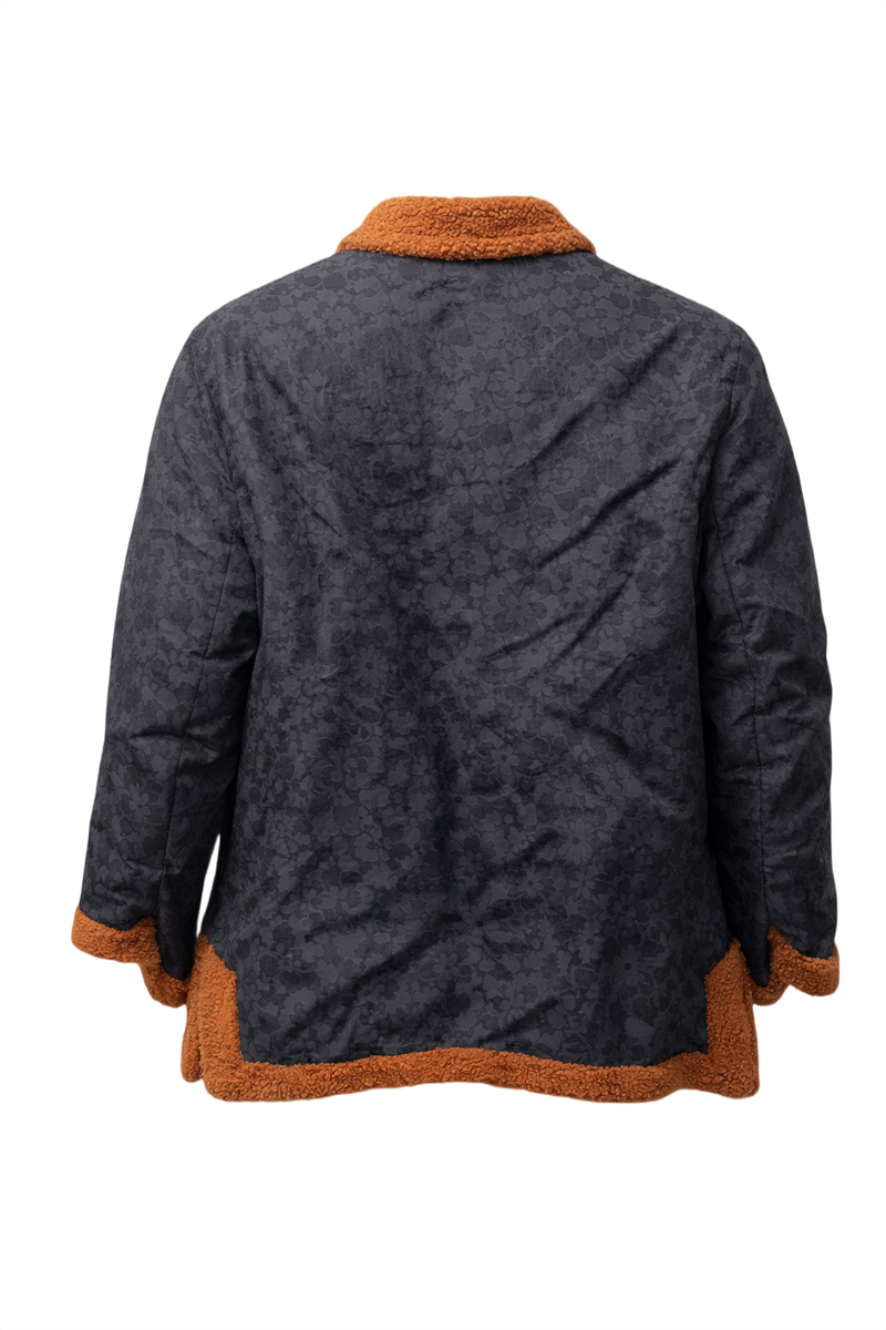 1960s Black Floral Jacquard Womens Jacket - Back View