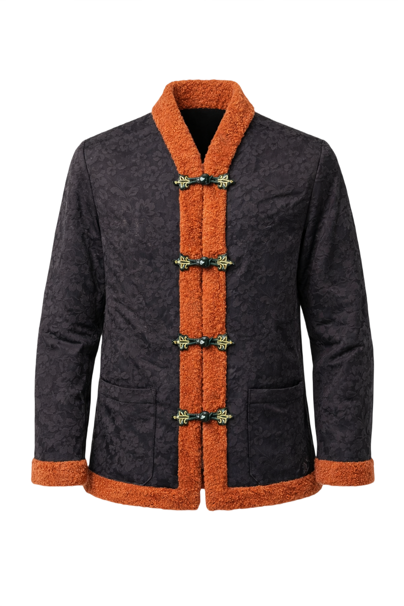 1960s Black Floral Jacquard Womens Jacket - Front View