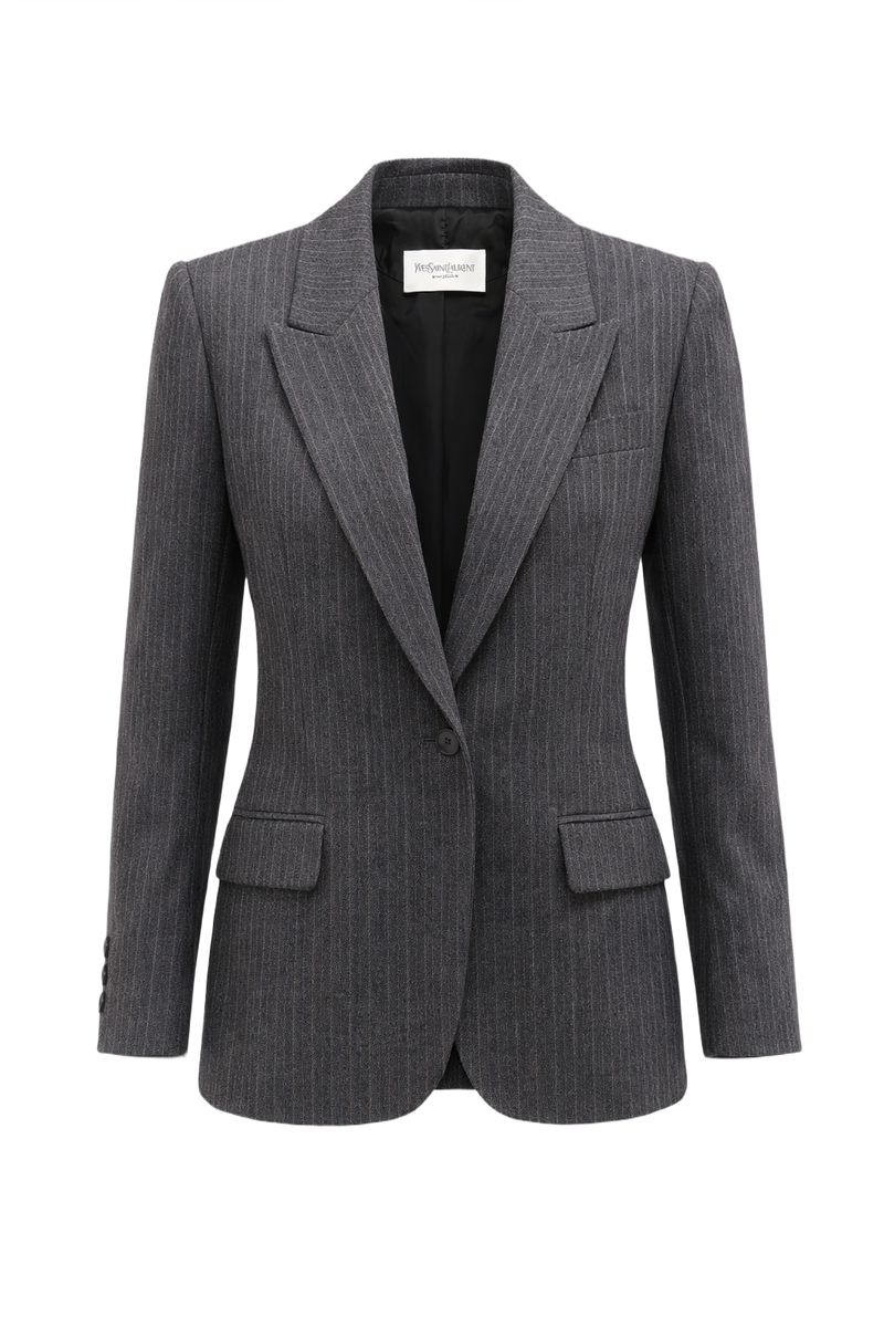 1980s Charcoal Grey Wool Blazer - Front View