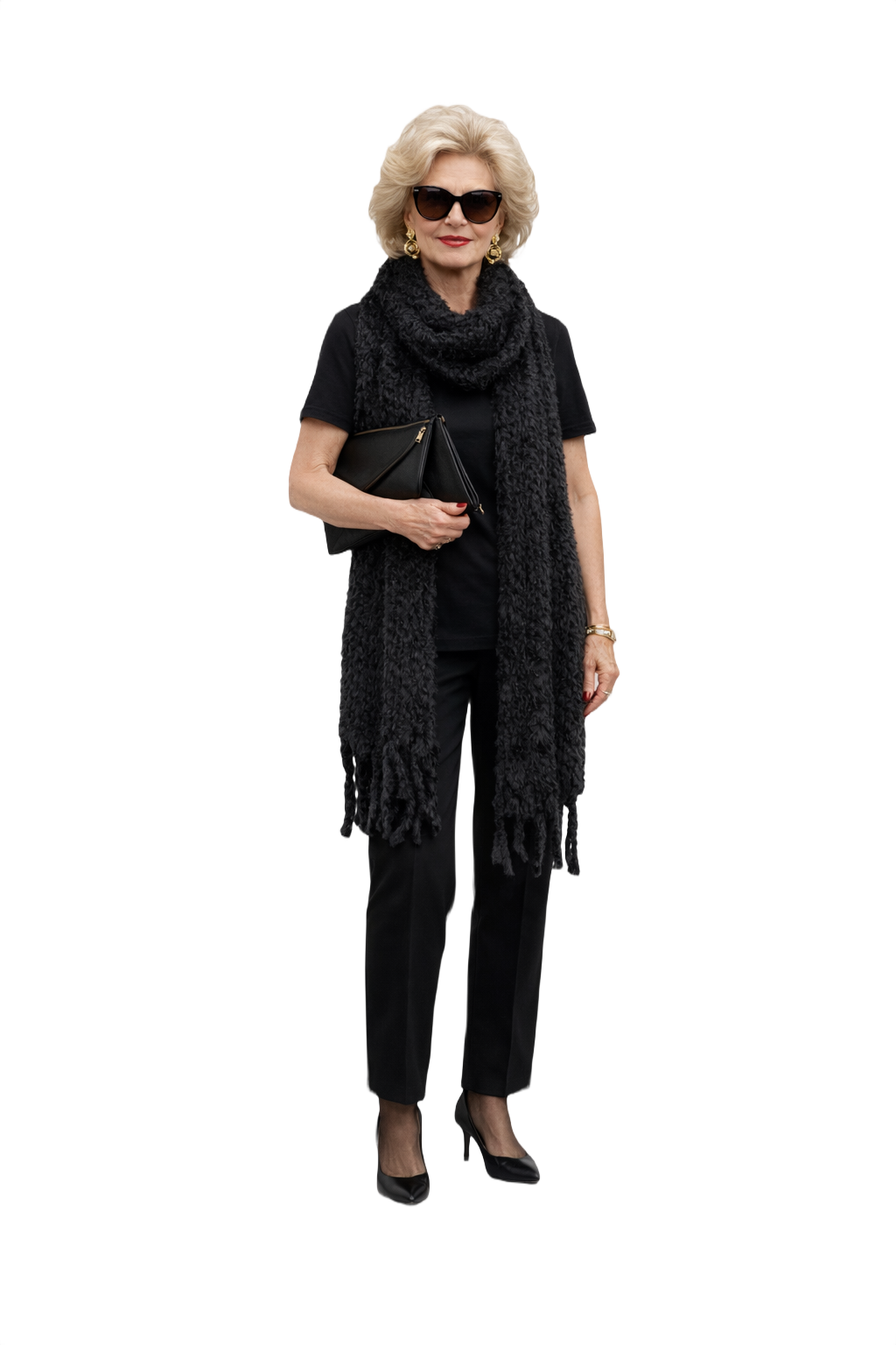 1980s Black Fur Scarf - Model