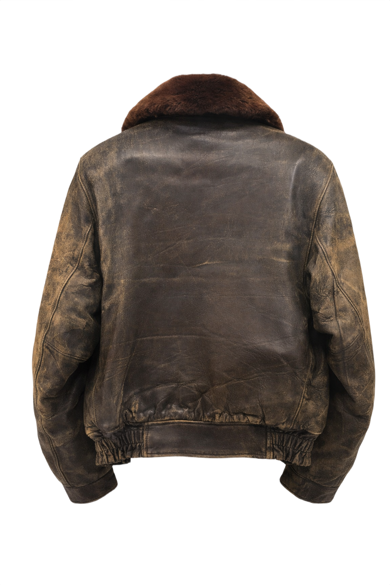 1960s Brown Leather Distressed Leather Jacket - Back View