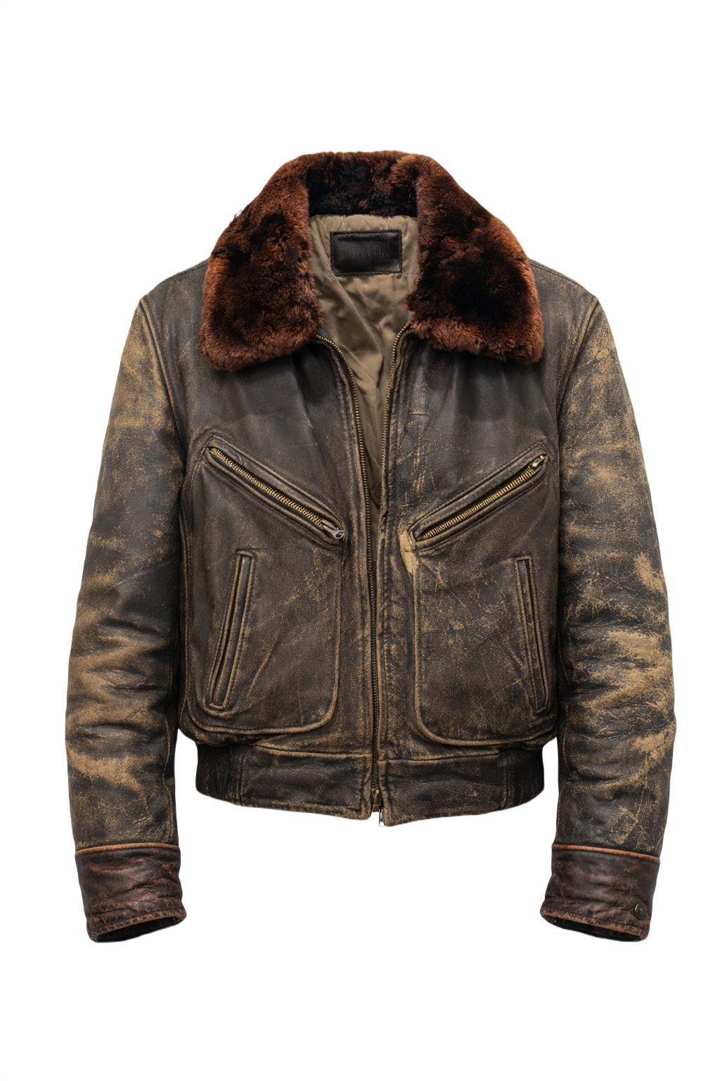 1960s Brown Leather Distressed Leather Jacket - Front View
