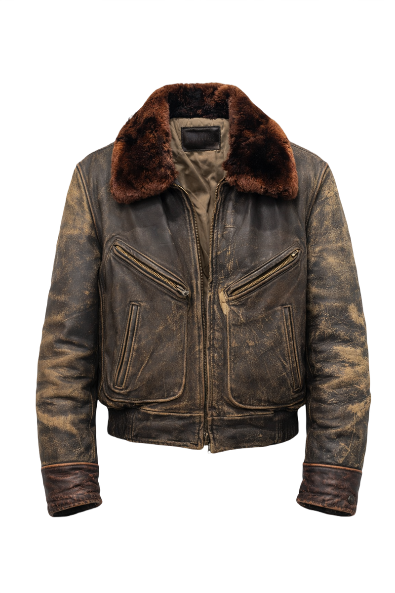 1960s Brown Leather Distressed Leather Jacket - Front View
