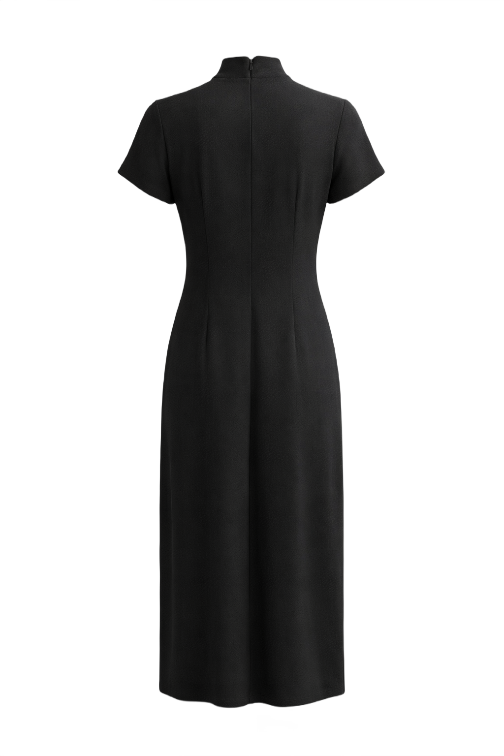 1990s Black Polyester Midi Dress - Back View