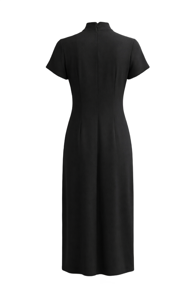 1990s Black Polyester Midi Dress - Back View