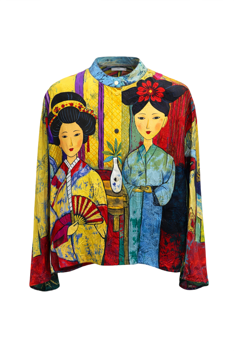 1980s Multicolor Cotton Blouse - Front View