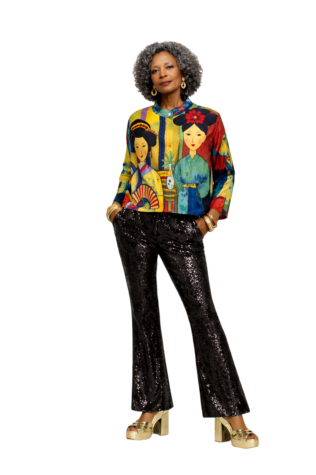 1980s Multicolor Cotton Blouse - Model