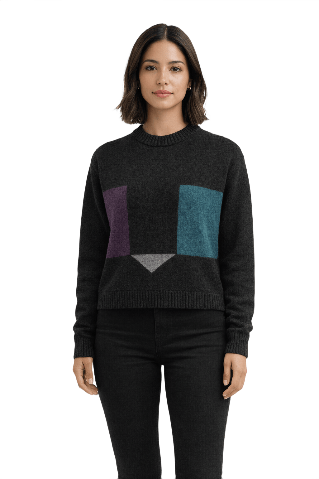 1980s Black Wool Color Block Sweater - Model