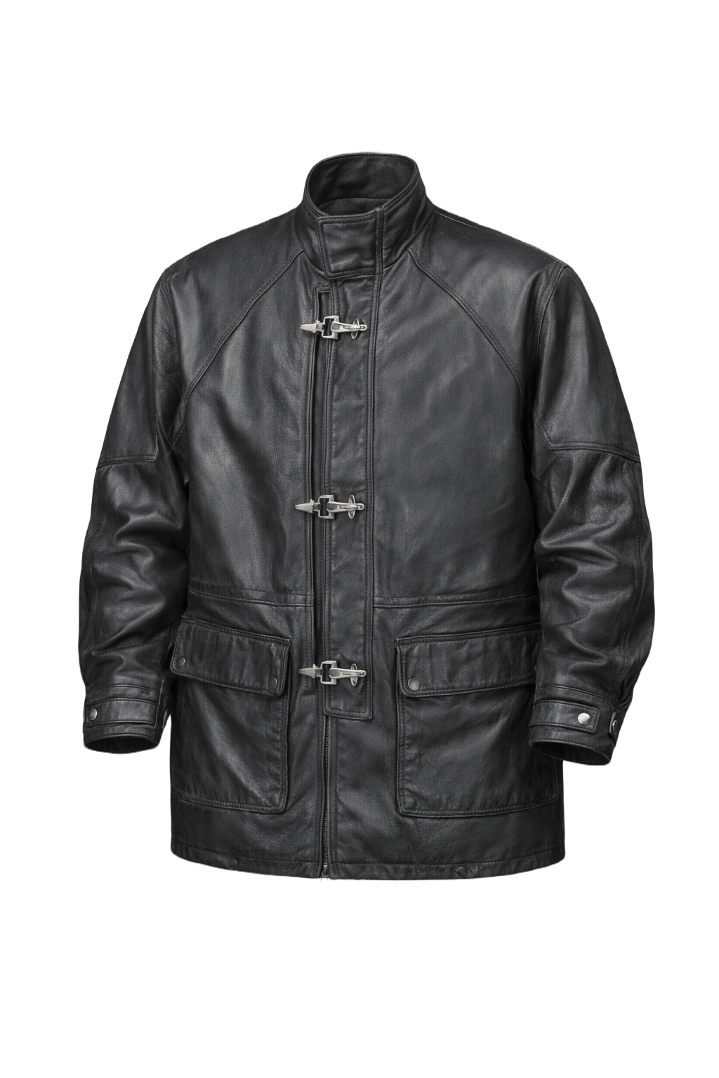 1980s Black Leather Jacket - Front View
