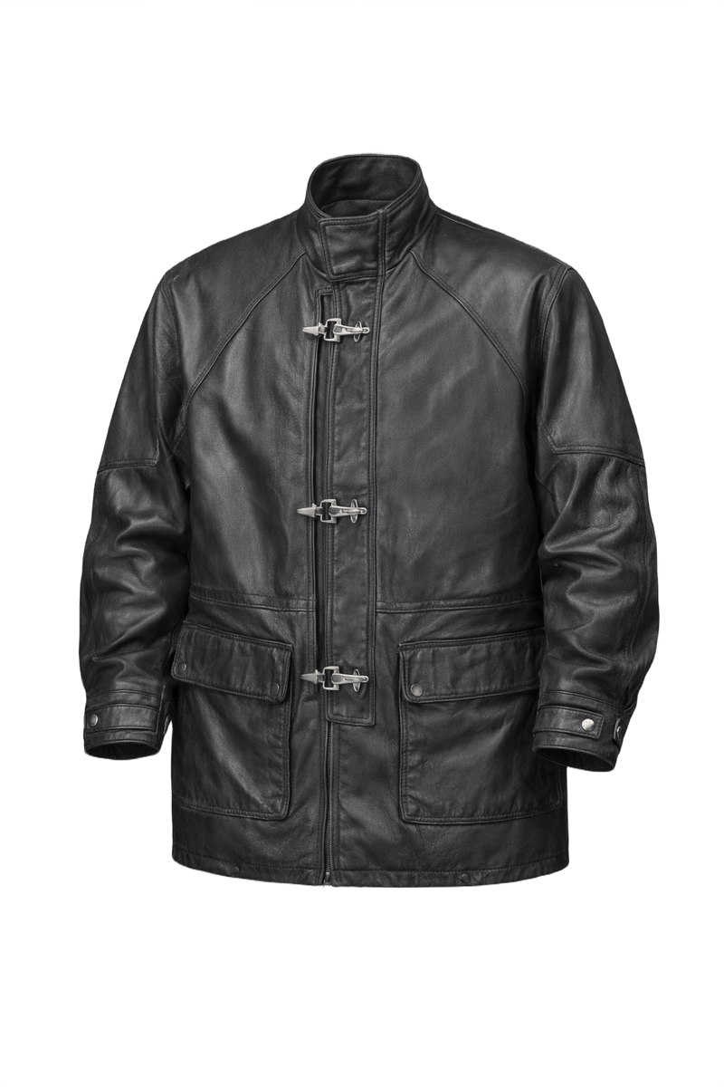 1980s Black Leather Jacket - Front View