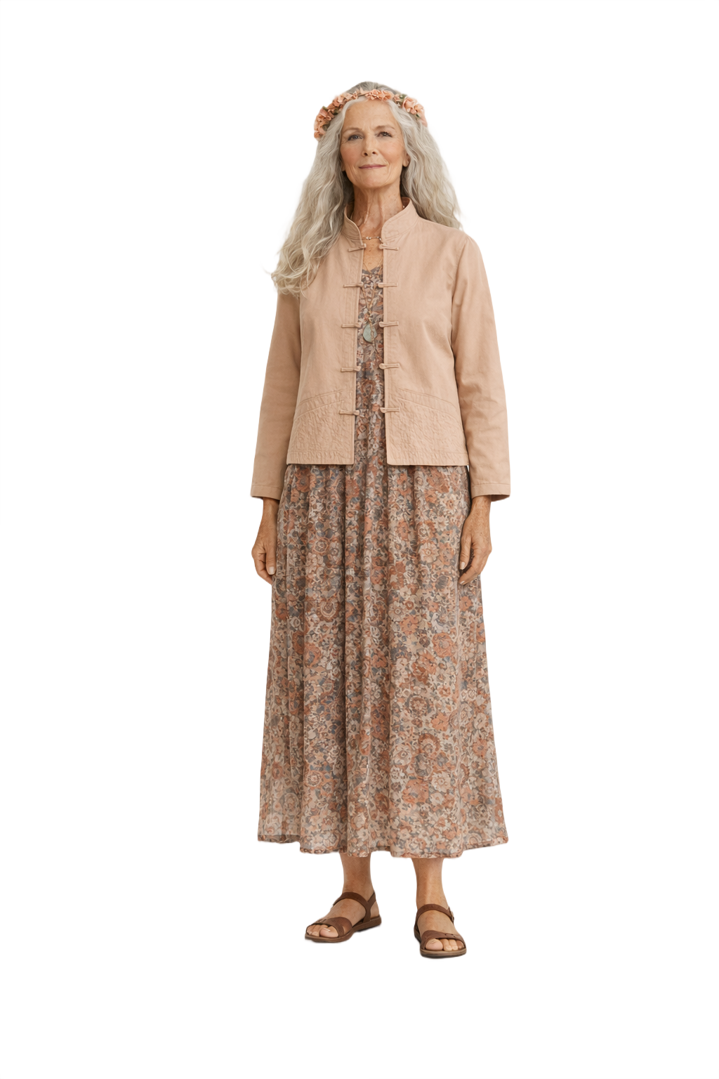 1970s Beige Silk Jacket - Model