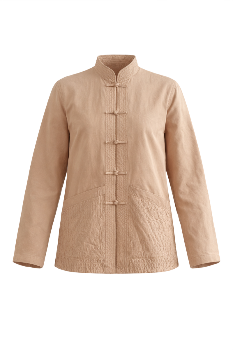 1970s Beige Silk Jacket - Front View