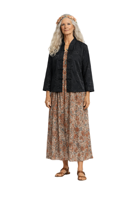 1970s Black Silk Jacket - Model