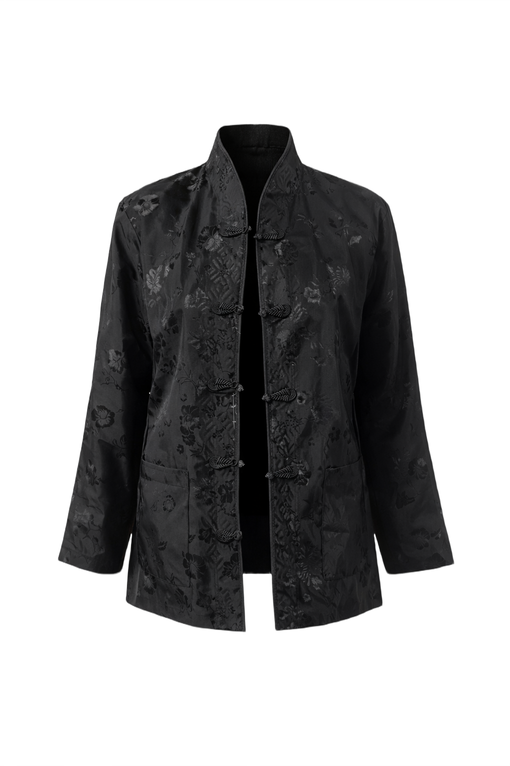 1970s Black Silk Jacket - Front View